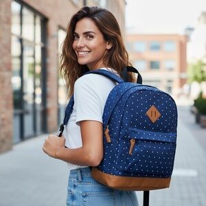 Stylish Navy Polka Dot Backpack
